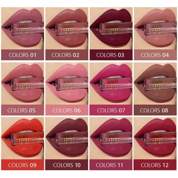 12Pcs/Set Velvet Makeup Classic Waterproof Matte Liquid Lipstick - Picture 3 of 6